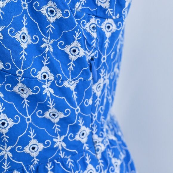 RHODE X TARGET Dress Sz S Blue Embroidered Eyelet Floral Cotton Puff Sleeve Mini - Picture 8 of 12